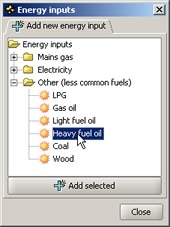 Select from a range of energy input types